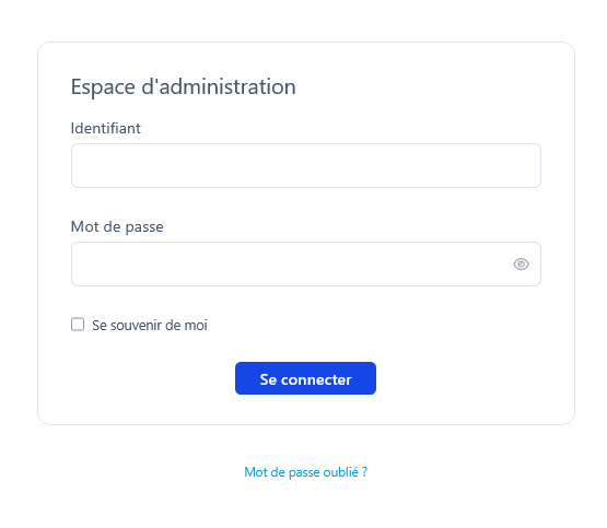 Page de connexion au back-office avec le lien Mot de passe oublié en bas du formulaire